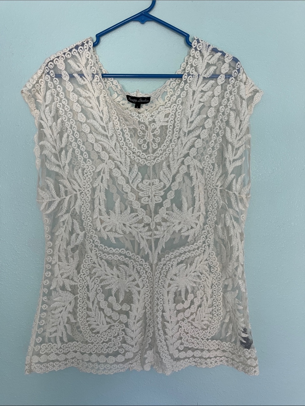 White Embroidered Lace Cap-Sleeve Blouse